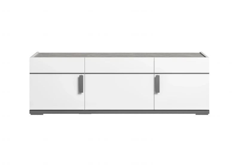 Meuble TV 3 ou 4 portes blanc laqué marbre gris - Mara