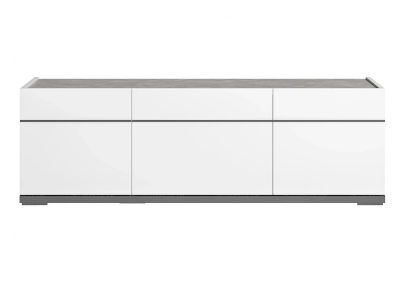 Meuble TV 3 ou 4 portes blanc laqué marbre gris - Mara