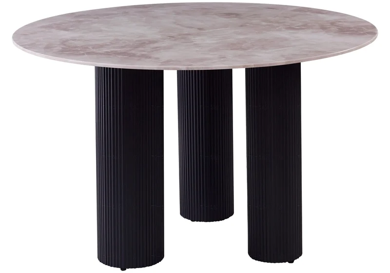 Table à manger pied noir céramique beige brillant - Elio