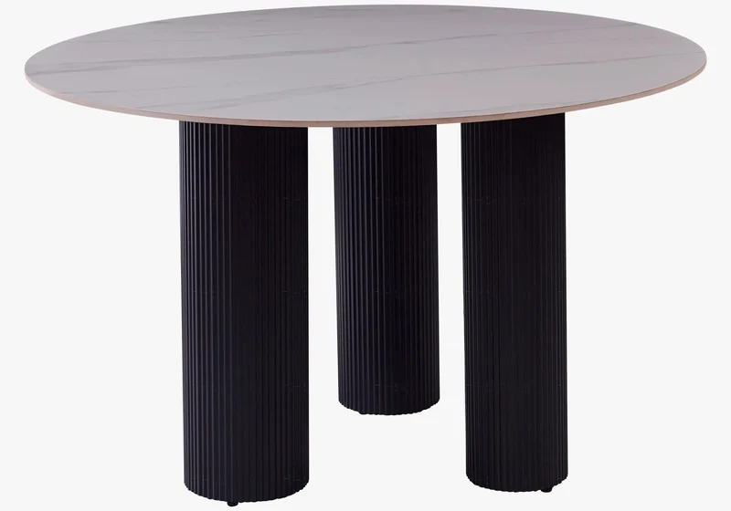 Table à manger pied noir céramique beige brillant - Elio