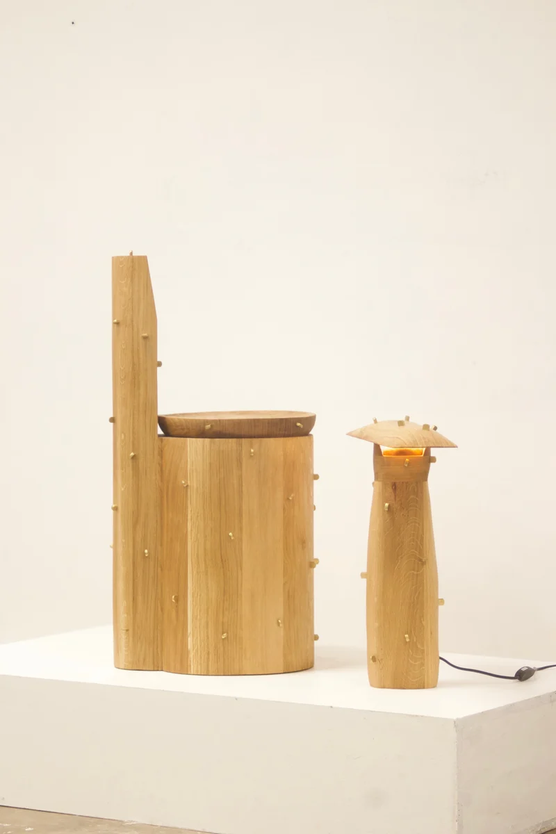 Punk Table Lamp, Oak/ Brass lamp