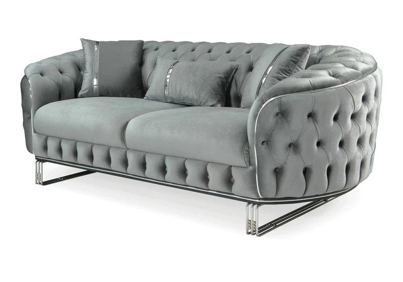 Canapé Turc Angle Capitonné Velours Gris Doré Chesterfield – PARIS