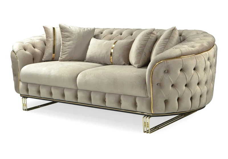 Canapé Turc Angle Capitonné Velours Beige Doré Chesterfield – PARIS