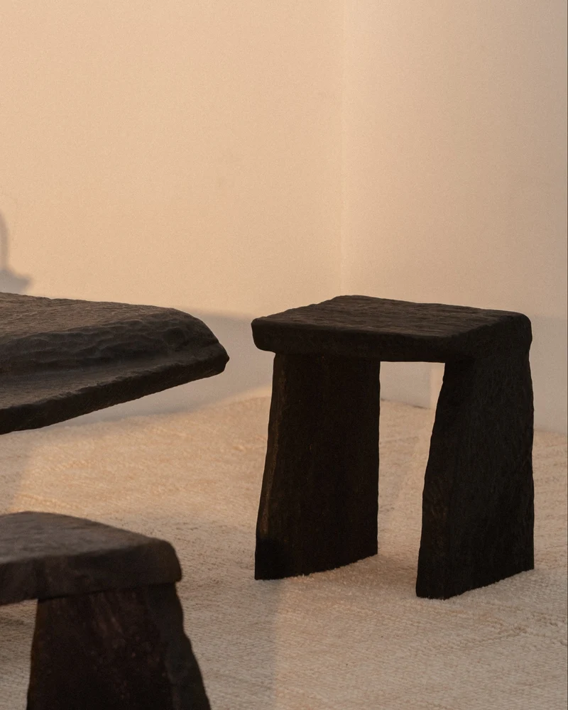 Massif Carved Stool in Eucalyptus Wood