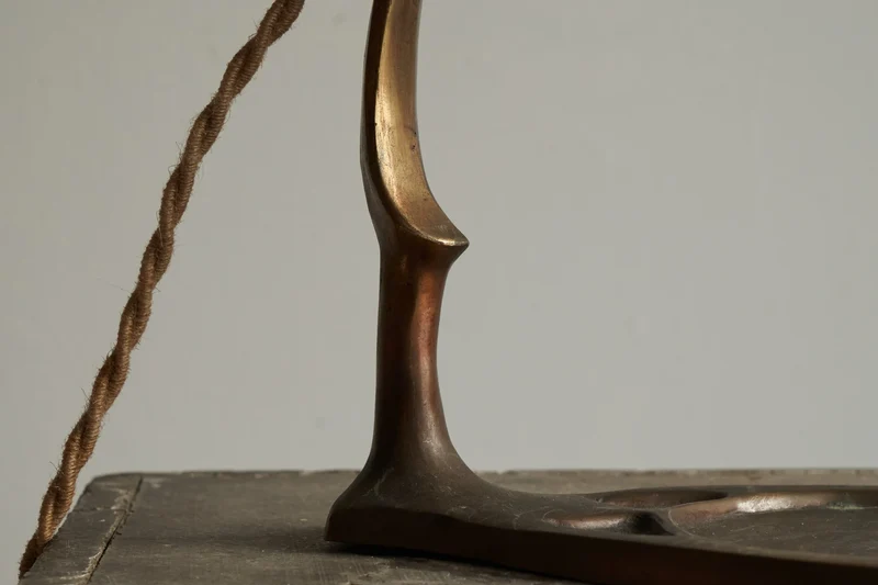 Vintage Art Nouveau Table Lamp in Sand Cast Brass and Etched Glass 1920s