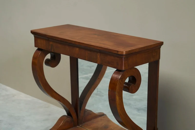 Sculptural Dutch Empire Console Table with Integrated Mirror Early 19th Century