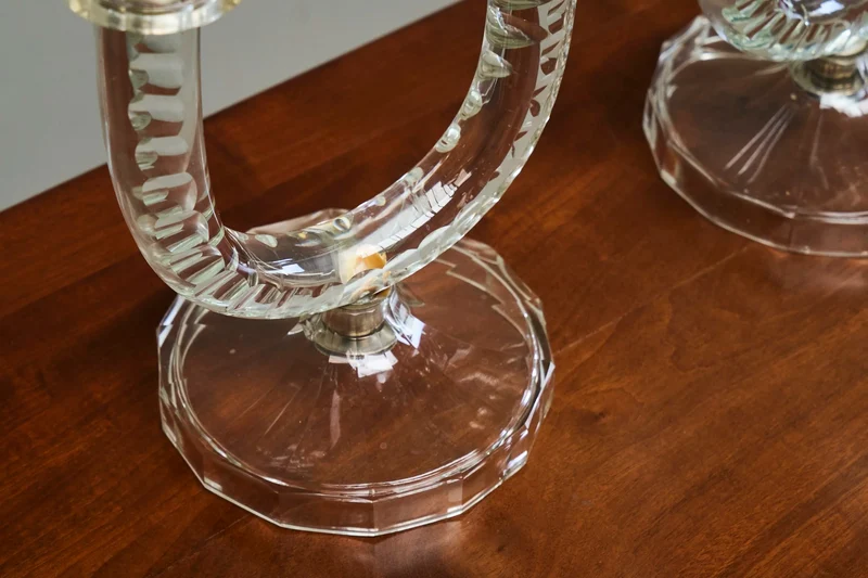 Wonderful Pair of Crystal Art Deco Candle Holders, France 1930s