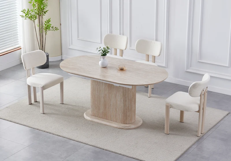 Ensemble table extensible travertin et 4 chaises - Inaya