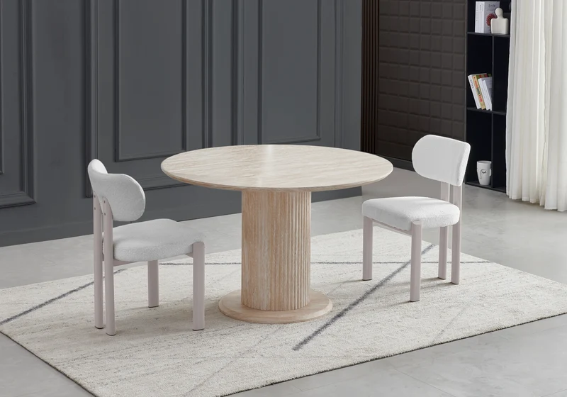 Chaise salle à manger bouclée et travertin - Inaya x4