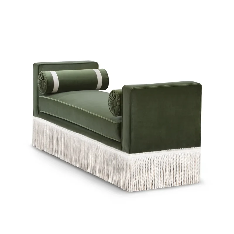 Julian Seat Bench - Green Velvet & Fringe