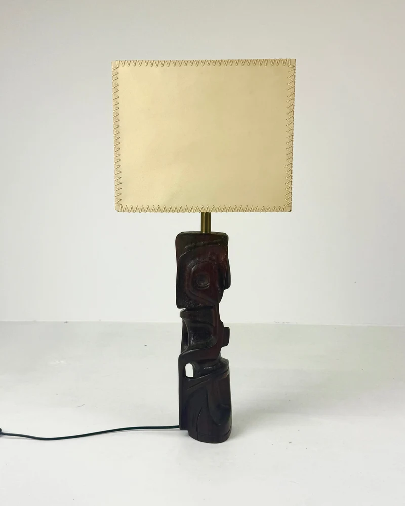 Vintage Hand-carved Wooden Sculptural Table Lamp by Gianni Pinna