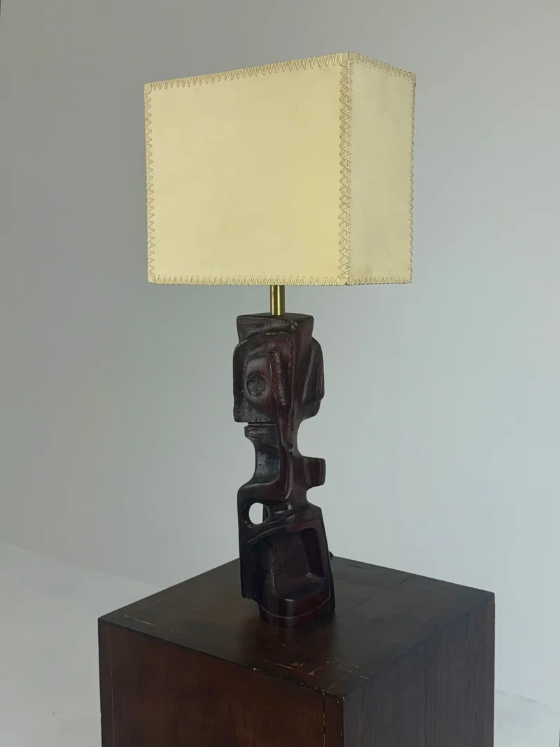 Vintage Hand-carved Wooden Sculptural Table Lamp by Gianni Pinna
