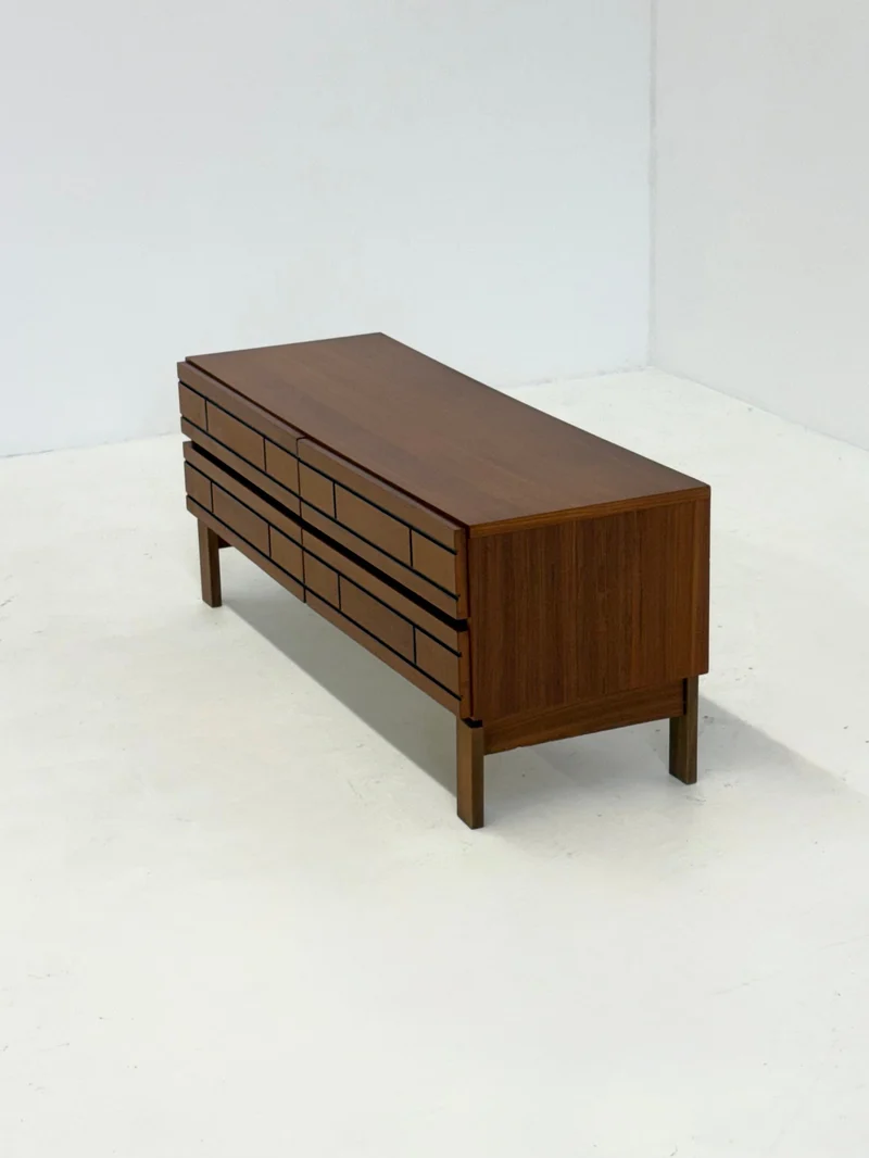 Low Italian Wooden Sideboard with Graphic Black Lines