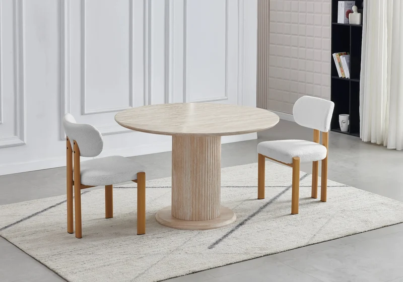 Chaise salle à manger bouclée et bois - Inaya x4