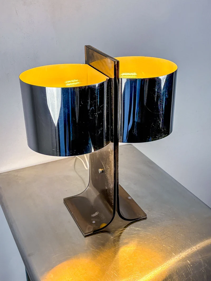 Vintage Lucite and Chrome Table Lamp Attributed to Gianfranco Fini & Fabrizio Cocchi, Italy 1970s
