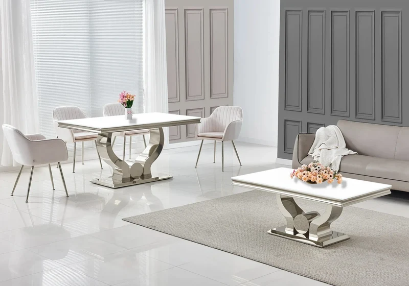 Table basse verre blanc argentée - Omega