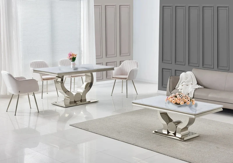Table basse marbre blanc argentée - Omega
