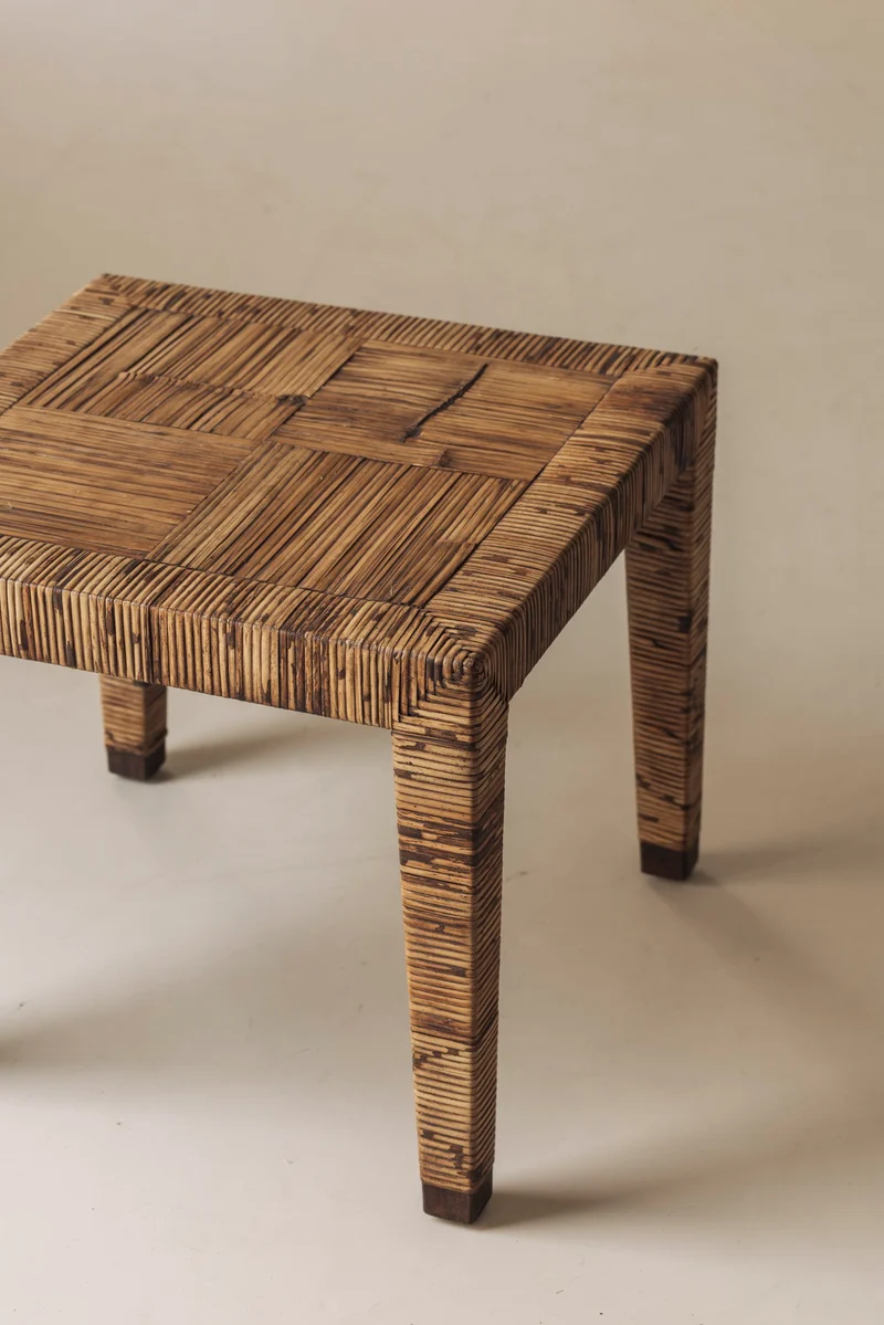 Exceptional French Rattan Wrapped Side Tables, 1970s — Pair