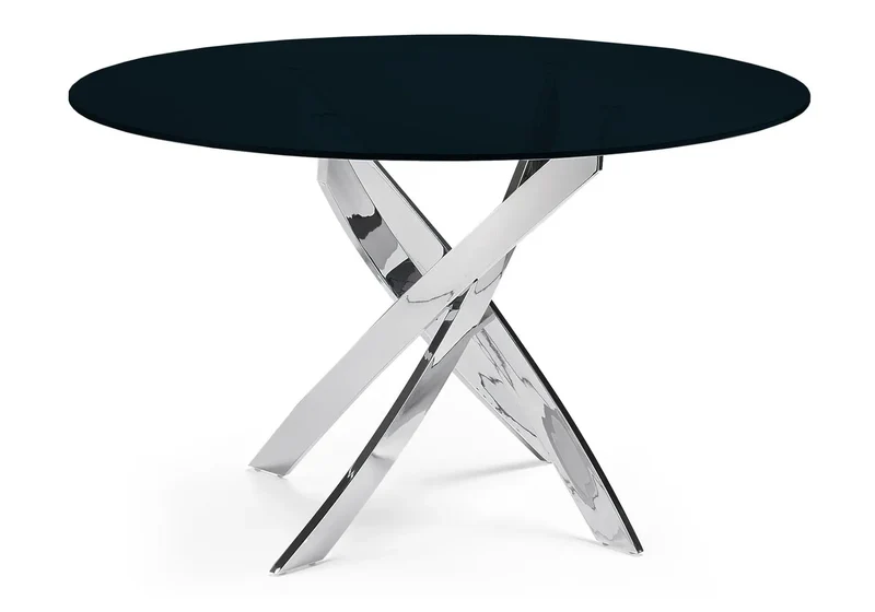 Table ronde noire 6 chaises blanches - Design