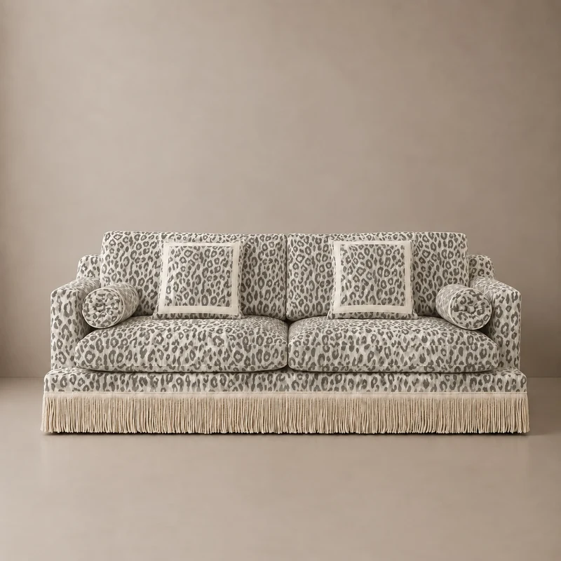 Orlando Sofa 230 cm - Leo Velvet & Ivory Fringe