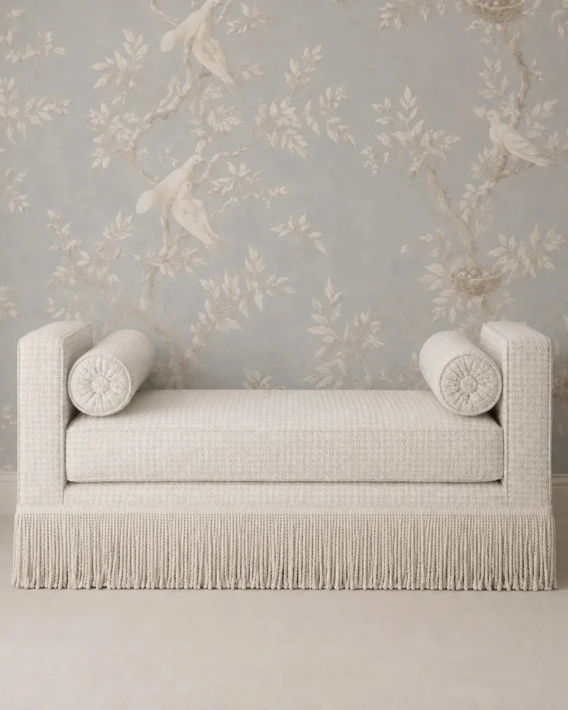 Julian Seat Bench 120 cm - Waffle Pearl - Ivory Fringe