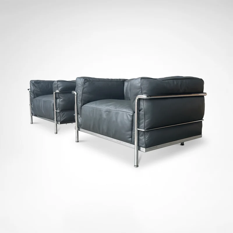 Pair of LC3 Armchairs by Le Corbusier, Perriand & Jeanneret for Cassina, 1990s