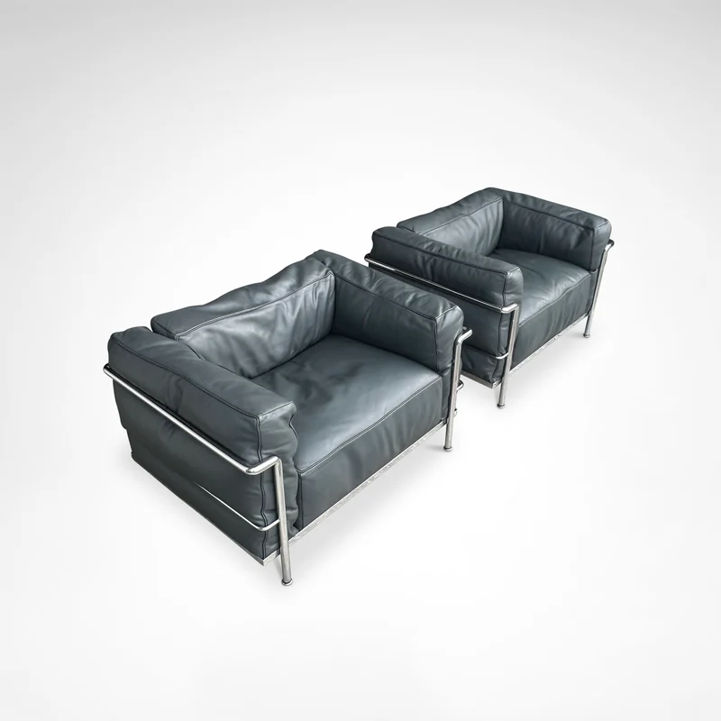 Pair of LC3 Armchairs by Le Corbusier, Perriand & Jeanneret for Cassina, 1990s