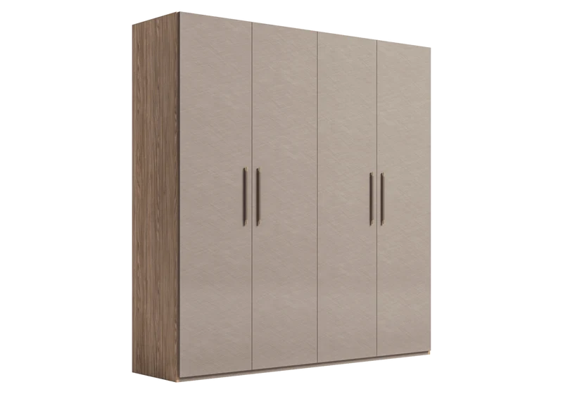 Armoire dressing 3 à 6 portes bois corde et noyer - Nora