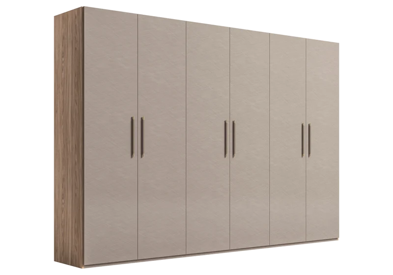 Armoire dressing 3 à 6 portes bois corde et noyer - Nora