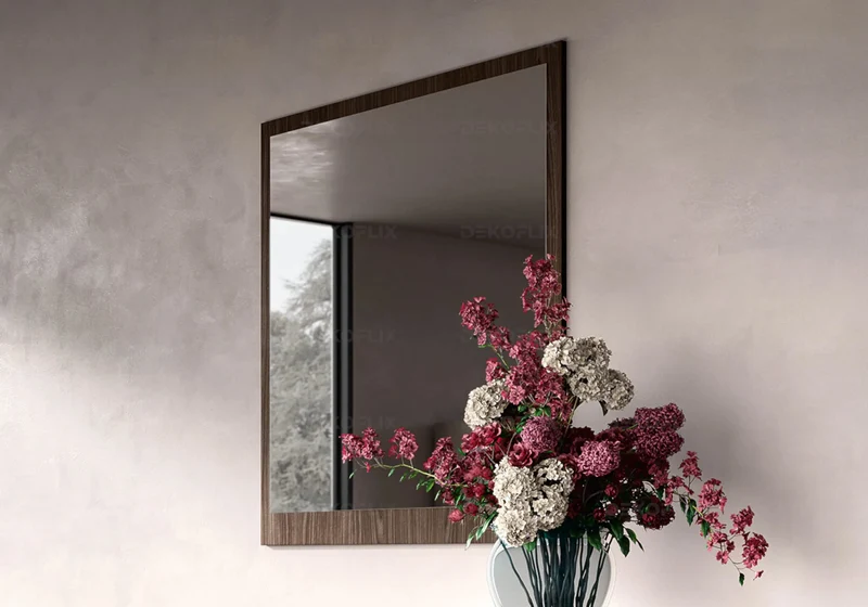 Miroir mural cadre bois noyer design - Nora