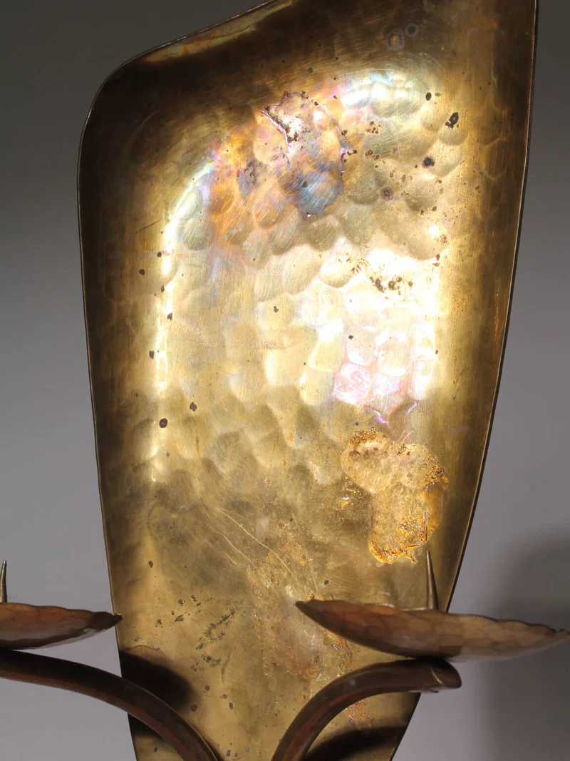 L.F. Funk Hand Hammered Brass Wall Candle Sconce, Neuruppin, Germany