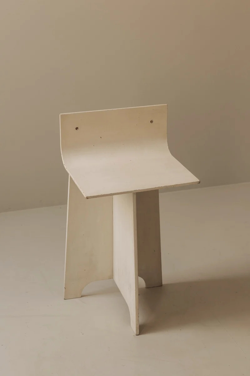 Decorative Sculptural French Off-White Plywood Accent Chair, 1940s