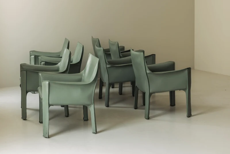 Rare Set of 8 CAB 414 Armchairs by Mario Bellini for Cassina – Sage Green Saddle Leather