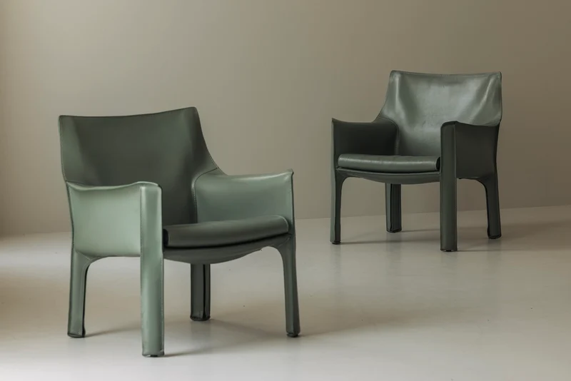 Rare Set of 8 CAB 414 Armchairs by Mario Bellini for Cassina – Sage Green Saddle Leather