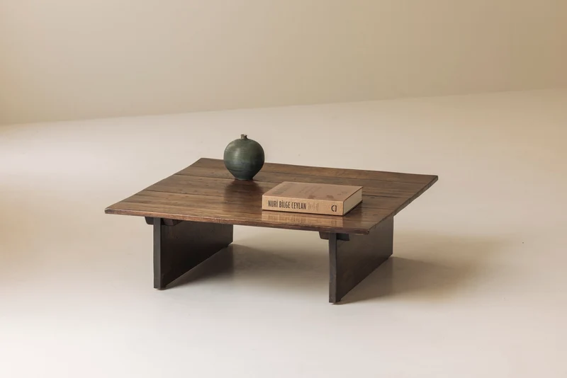 French Brutalist Square Coffee Table, 1970s