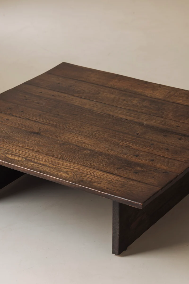 French Brutalist Square Coffee Table, 1970s