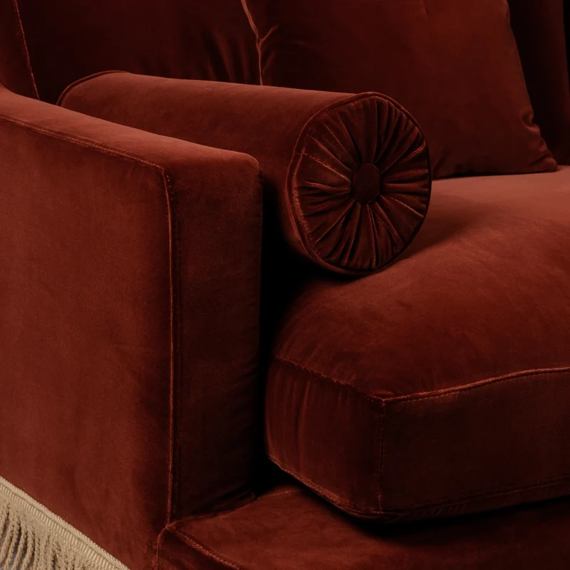 Orlando Sofa 230 cm - Velvet Sangria & Beige Houlès Fringe