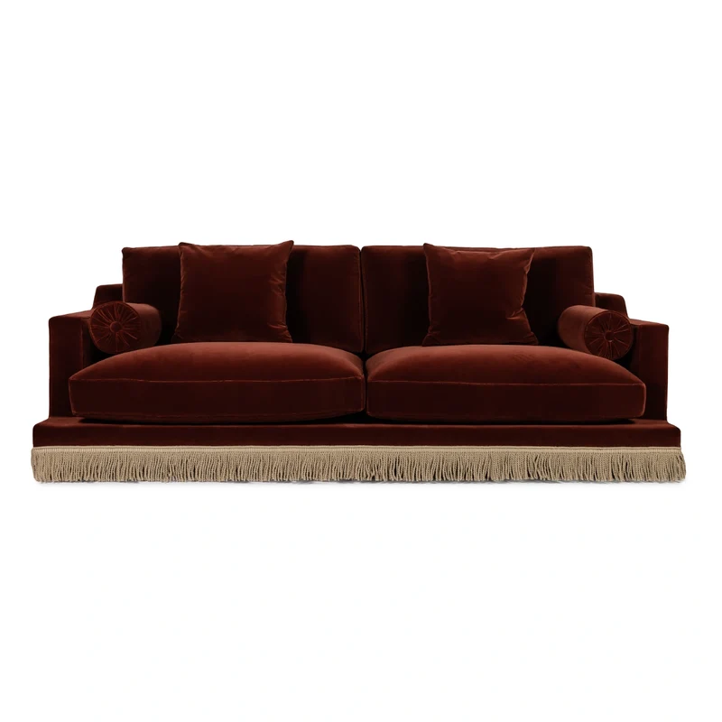 Orlando Sofa 230 cm - Velvet Sangria & Beige Houlès Fringe