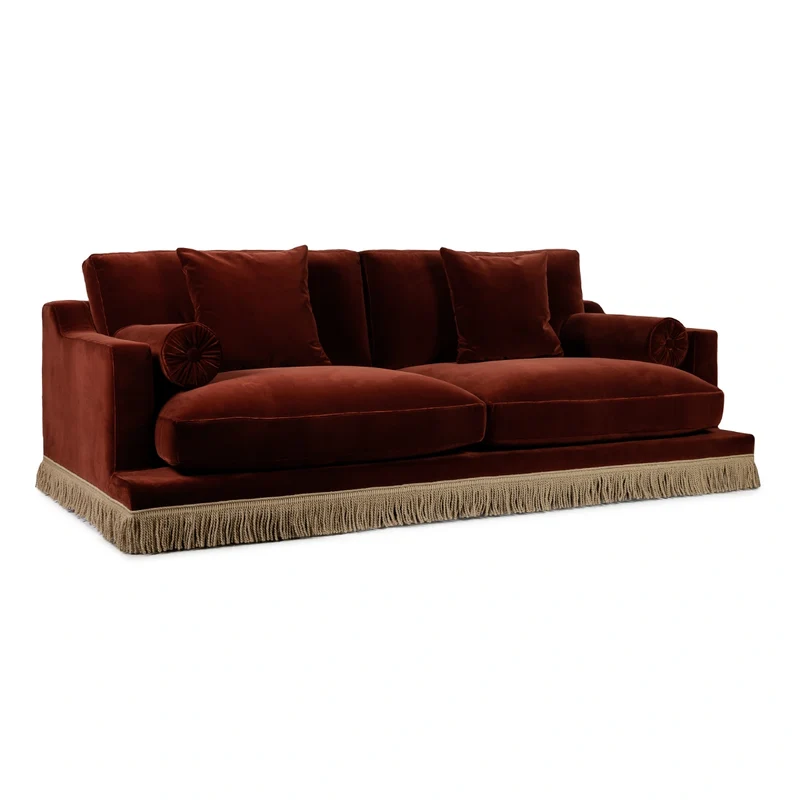 Orlando Sofa 230 cm - Velvet Sangria & Beige Houlès Fringe