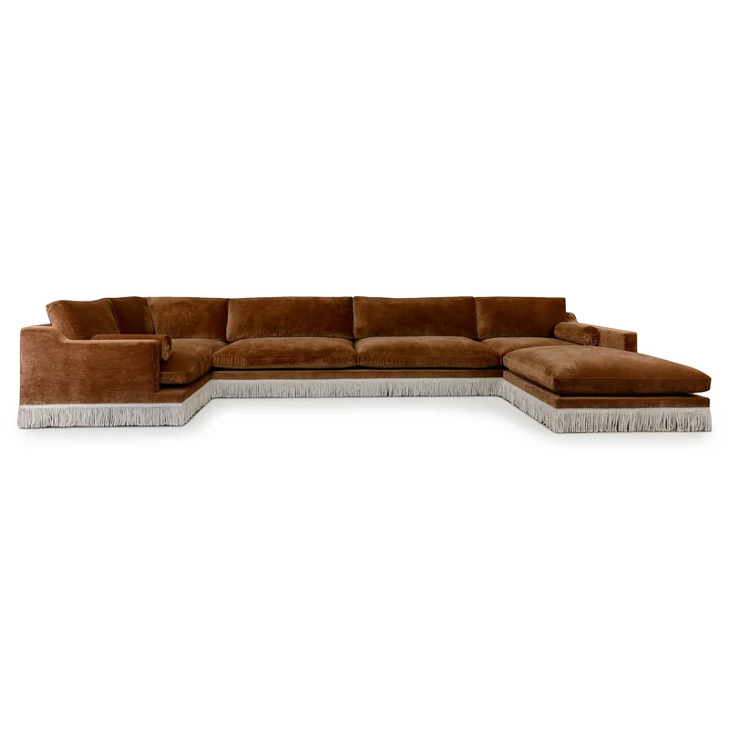 Orlando Modular Sofa - Caramel Velvet & Ivory Bullion Fringe
