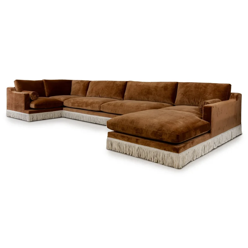 Orlando Modular Sofa - Caramel Velvet & Ivory Bullion Fringe