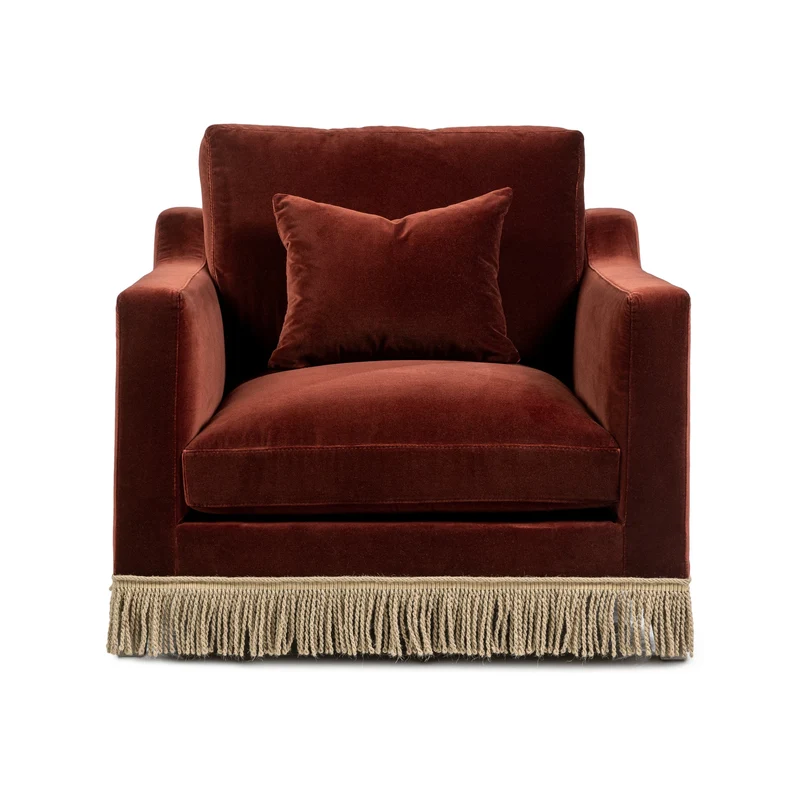 Orlando Lounge Chair - Velvet Sangria & Jute Fringe