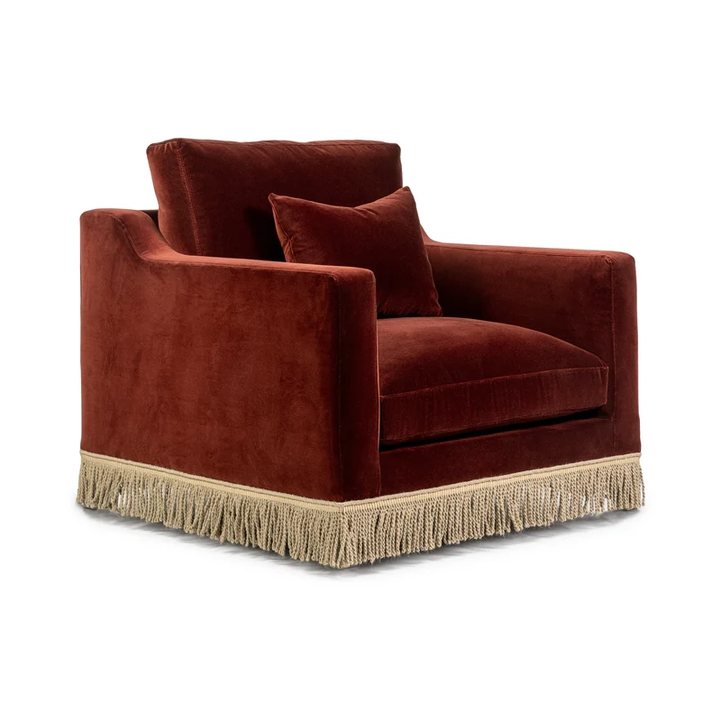 Orlando Lounge Chair - Velvet Sangria & Jute Fringe