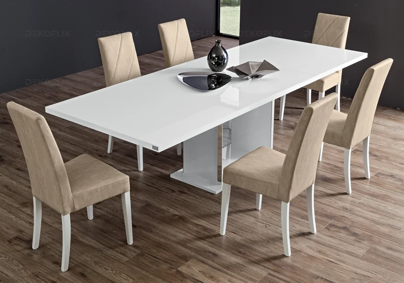 Chaise similicuir caramel pieds bois blanc - Lisa