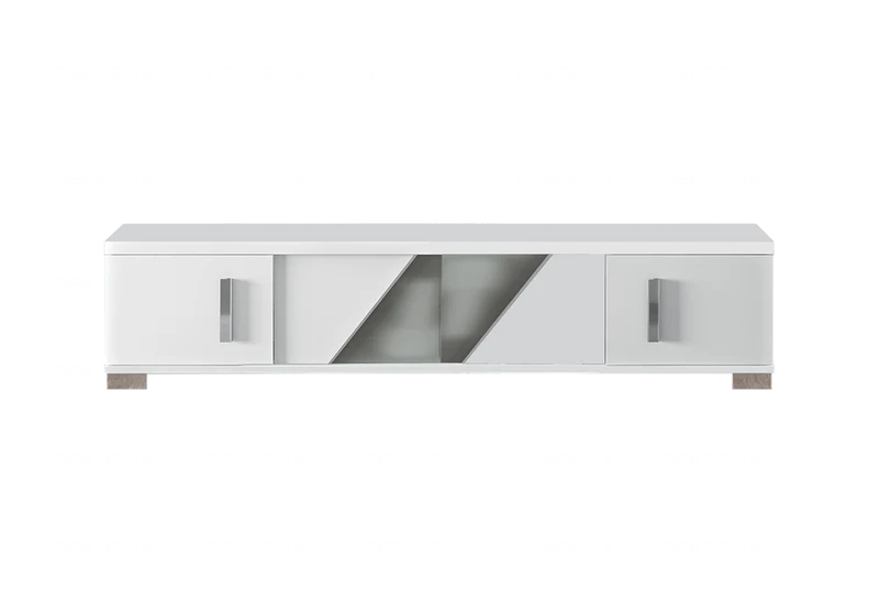 Meuble TV 3 ou 4 portes blanc laqué en verre - Lisa