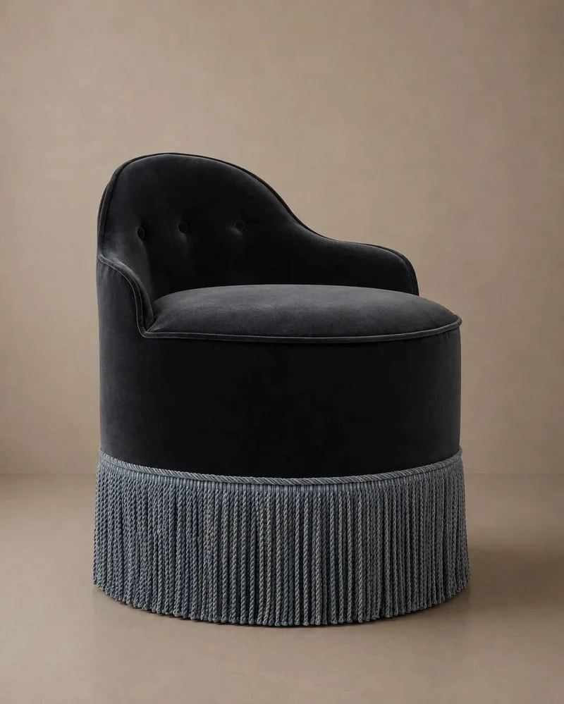 Lou Vanity Stool Velvet and Fringe