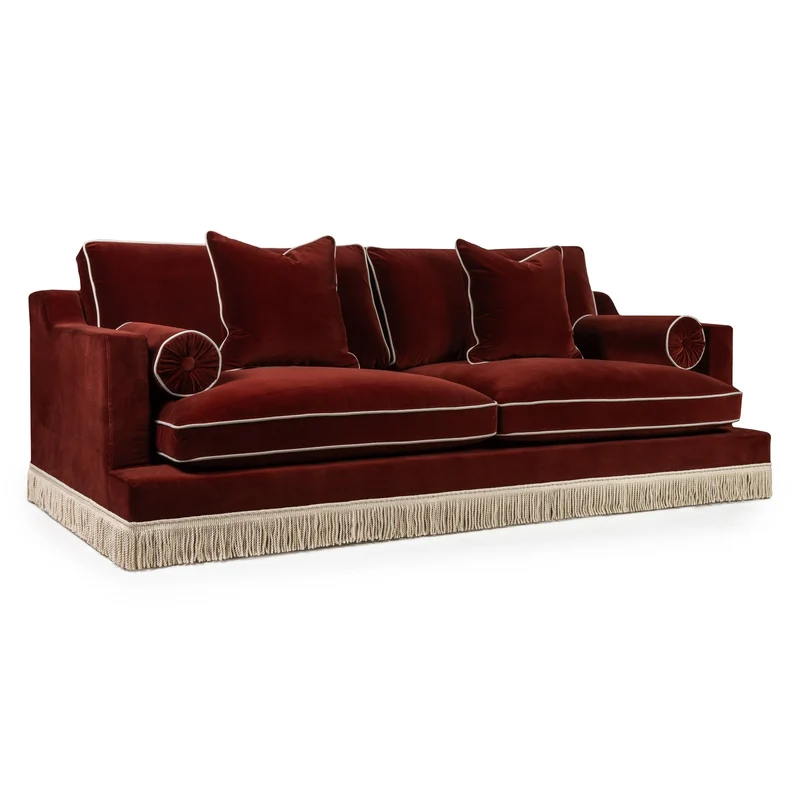 Orlando Sofa 230cm - Velvet Sangria & Cream Bullion Fringe