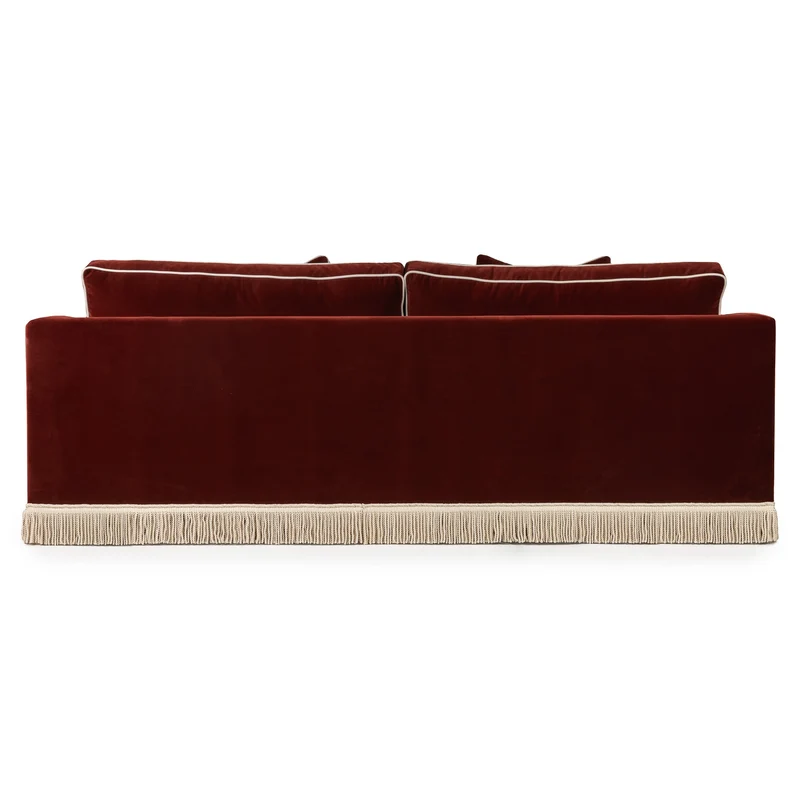 Orlando Sofa 230cm - Velvet Sangria & Cream Bullion Fringe