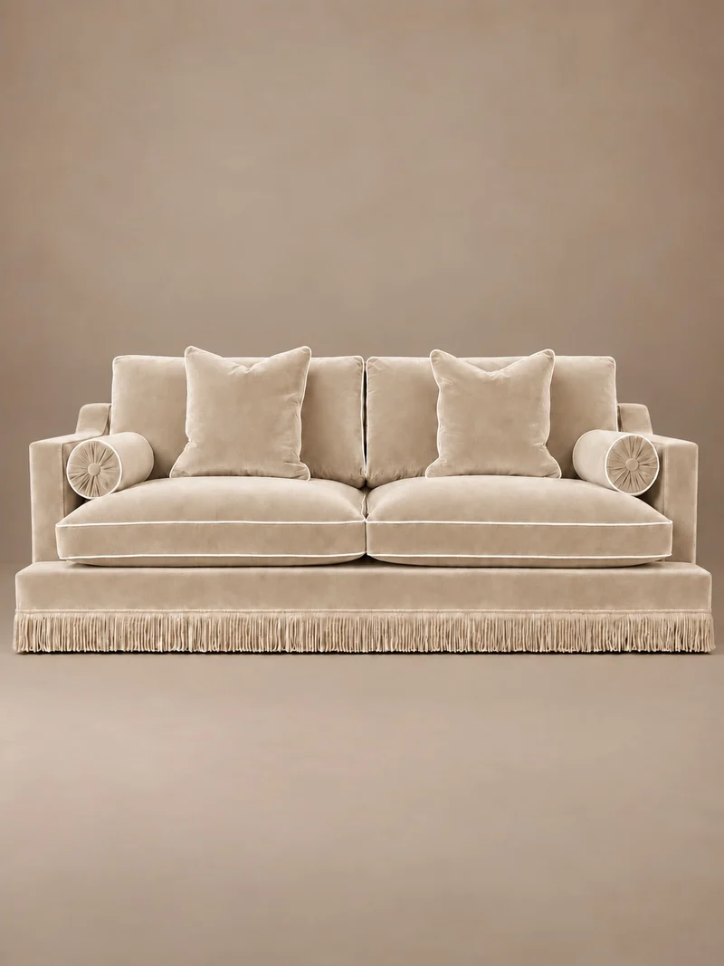 Orlando Sofa 230cm - Velvet Sangria & Cream Bullion Fringe
