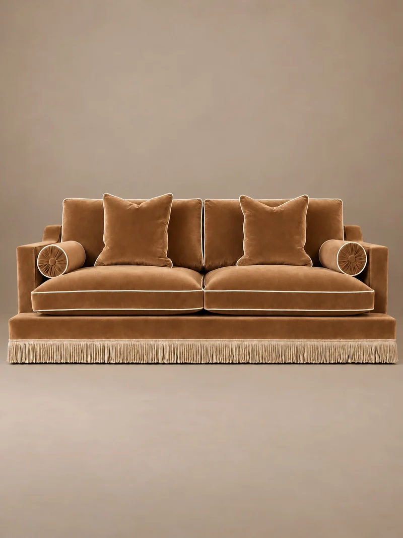 Orlando Sofa 230cm - Velvet Sangria & Cream Bullion Fringe